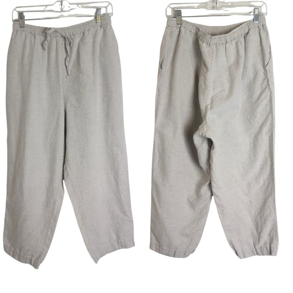 90's Peter Martin Linen Lagenlook Capri Khaki Pants Pockets Women's 14